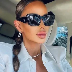 Prada SPR 19I Oversized Butterfly Sunglasses Black Light Gold Trim 1AB-3M1 Italy Side Logo Butterfly Lens Sunglasses | PRADA – Marissa  main image 4